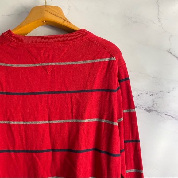 Tommy Hilfiger Red & Navy Classic Striped Sweater LARGE - Picture 6 of 6